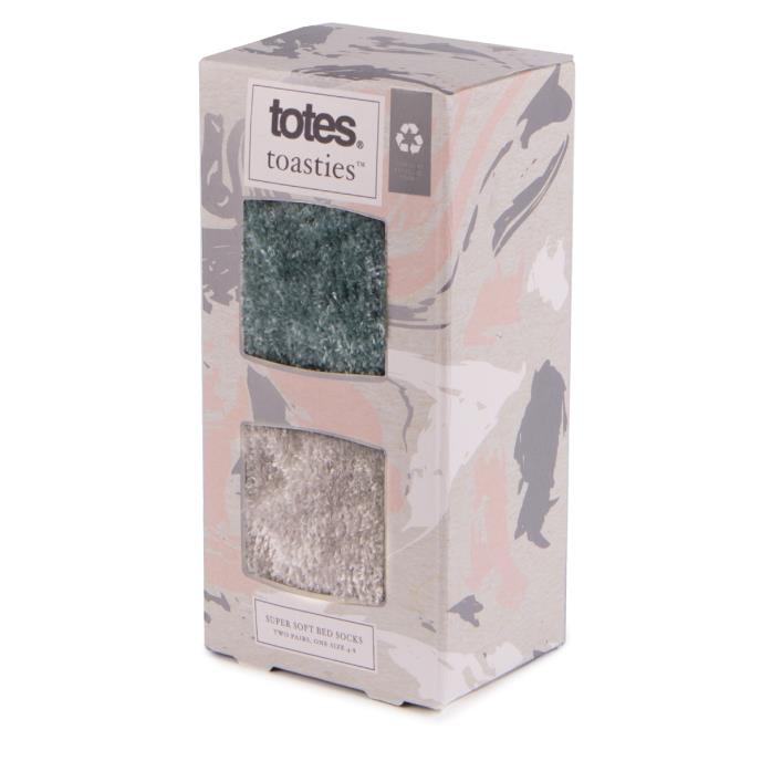 totes toasties® Ladies Chenille Supersoft Bed Socks (Twin Pack) Sage/Grey Extra Image 1